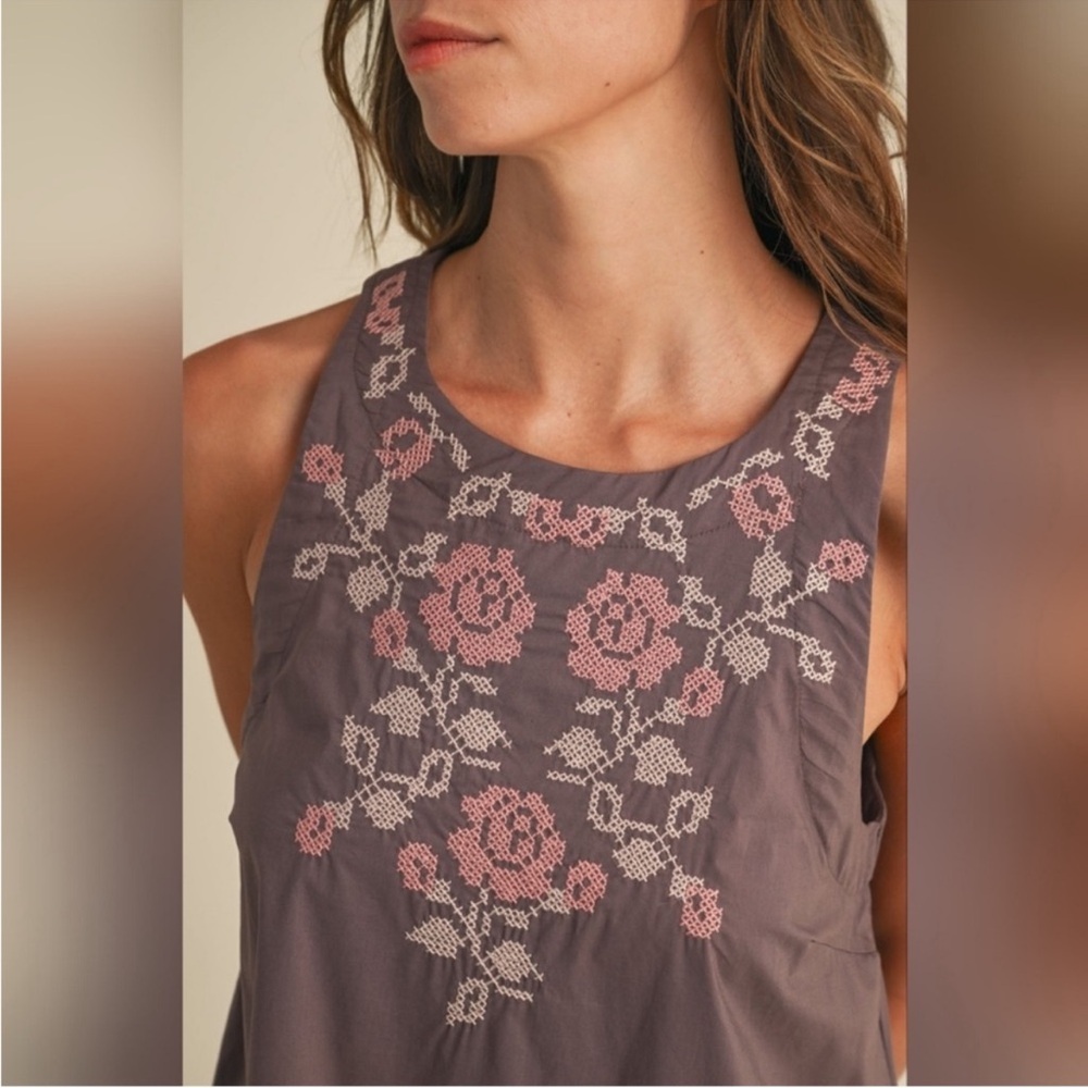 Anthropologie Mable dark plum embroidery Floral print mini dress M NWT - Picture 5 of 12